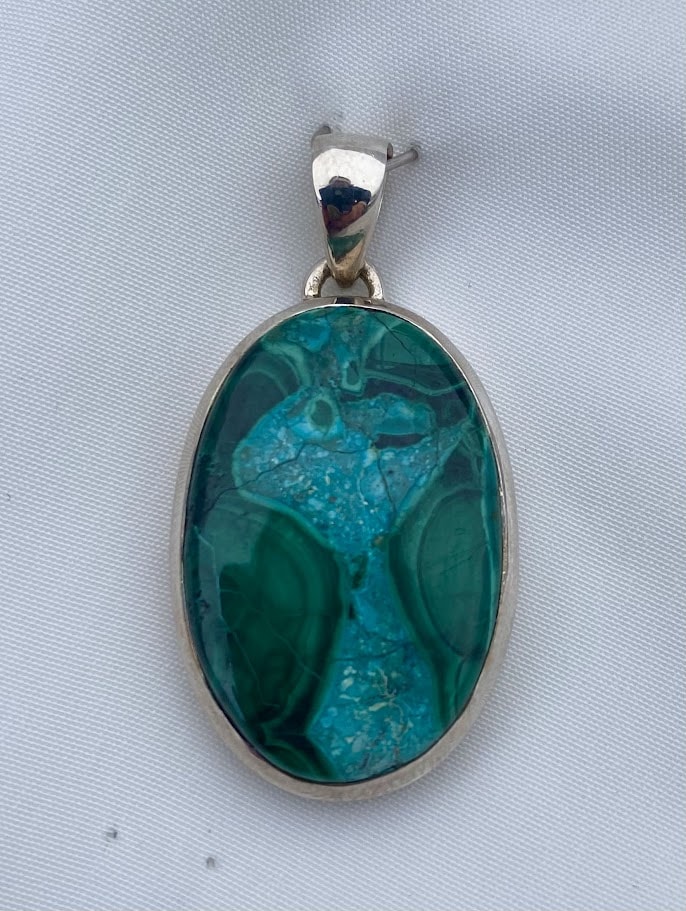 Malachite and chrysocolla cabochon pendant